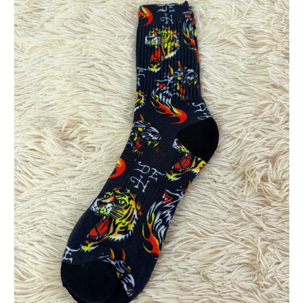 Ed Hardy Tiger Flame Graphic Crew Socks Y2K Tattoo Streetwear NWOT